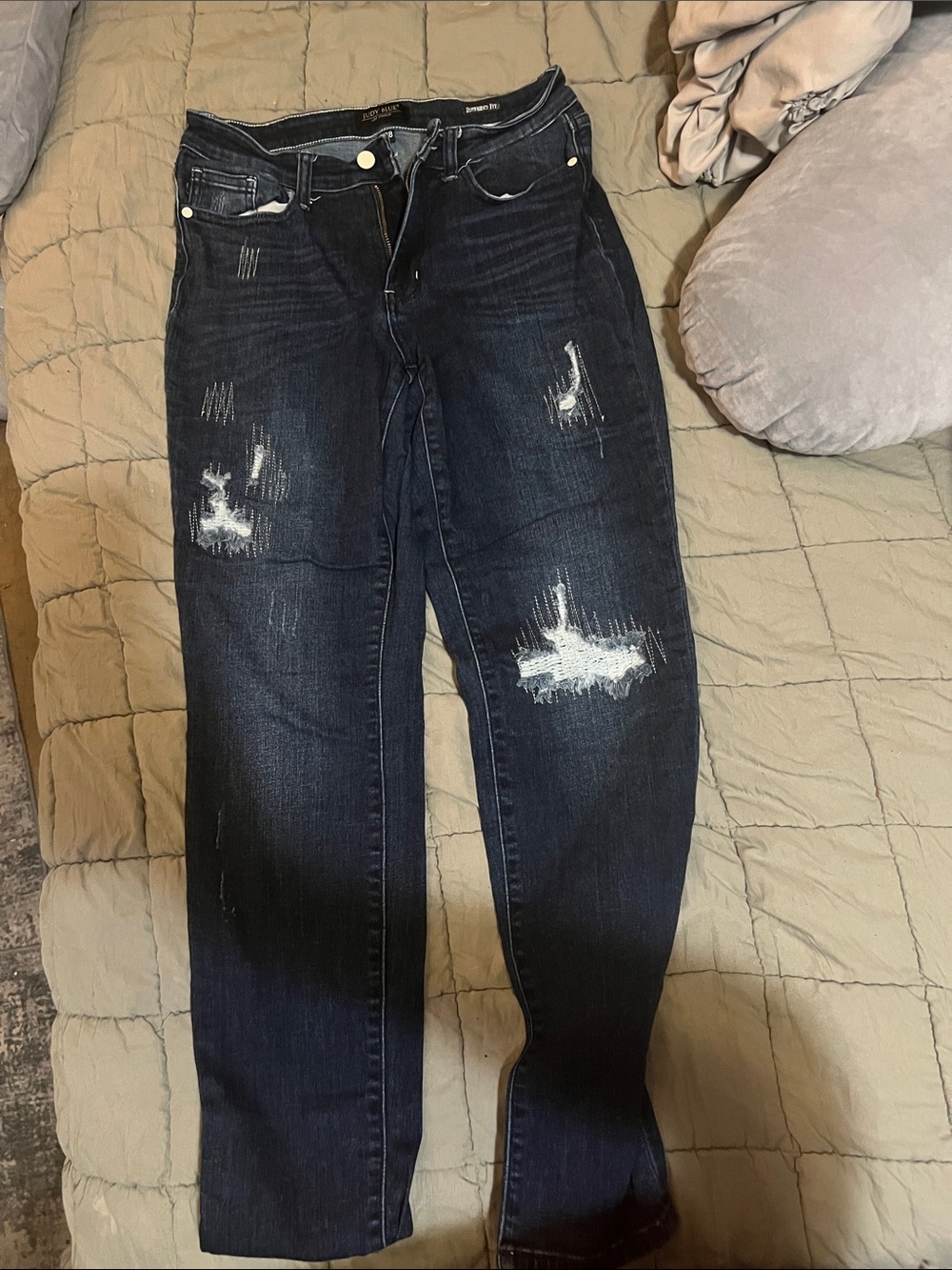 Judy Blue Dark Indigo Distressed Boyfriend Jeans
